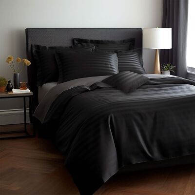 Pościel satyna bambusowo-bawełniana (P) STRIPE BLACK/180x200 +2x70x80 z listwą +4x40x40 BAMBOO