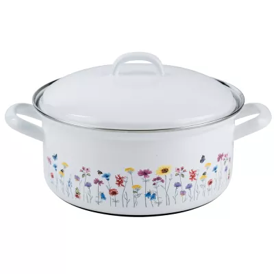 Garnek niski emaliowany biały w polne kwiaty Riess Flora 3 l