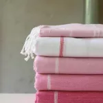 Ręcznik bawełniany hammam biały / jagodowy 170x100 cm Ottomania - 3