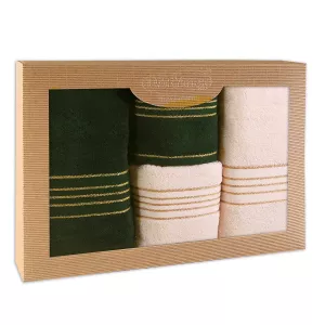 Ręcznik D Bawełna 100% Tiwano Krem + Zieleń Butelkowa (P) 2x50x90+2x70x140 kpl.
