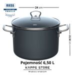 Garnek emaliowany Riess DARK GREY 6,5 l z pokrywą szklaną – do bigosu, zup i duszenia - 2