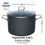 Garnek emaliowany Riess DARK GREY 6,5 l z pokrywą szklaną – do bigosu, zup i duszenia - 2