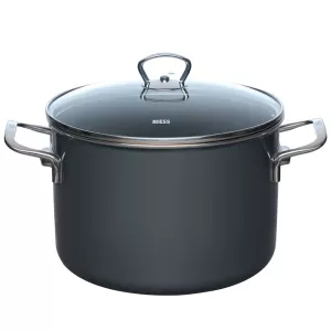 Garnek emaliowany Riess DARK GREY 6,5 l z pokrywą szklaną – do bigosu, zup i duszenia