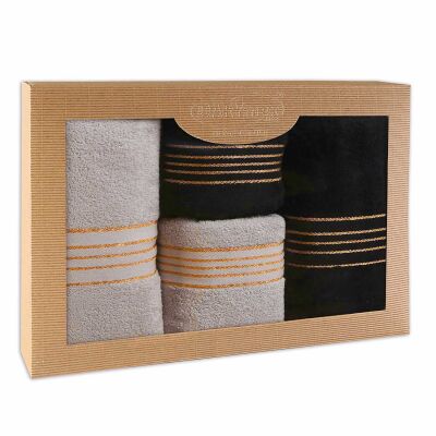 Ręcznik D Bawełna 100% Tiwano Jasny Popiel + Czarny (P) 2x50x90+2x70x140 kpl.