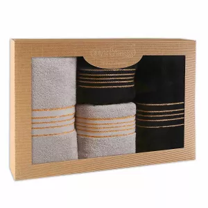 Ręcznik D Bawełna 100% Tiwano Jasny Popiel + Czarny (P) 2x50x90+2x70x140 kpl.