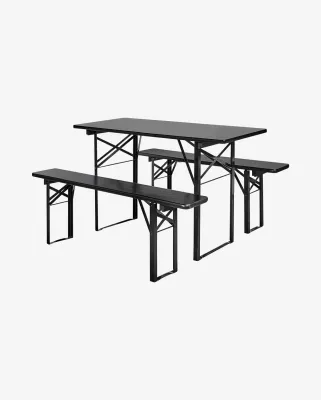 Zestaw mebli ogrodowych stół z ławkami 160x60 cm czarny Nordal