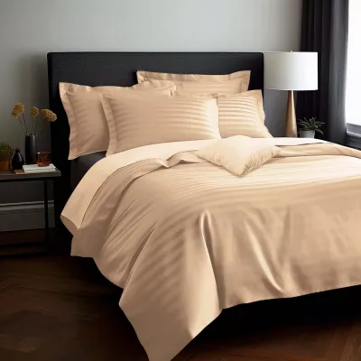 Pościel satyna bambusowo-bawełniana (P) STRIPE BEIGE/180x200 +2x70x80 z listwą +4x40x40 BAMBOO