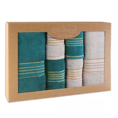 Towel 100% cotton Tiwano Light Ash + Dark Turquoise (P) 2x30x50+2x50x90+2x70x140 set