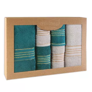 Towel 100% cotton Tiwano Light Ash + Dark Turquoise (P) 2x30x50+2x50x90+2x70x140 set