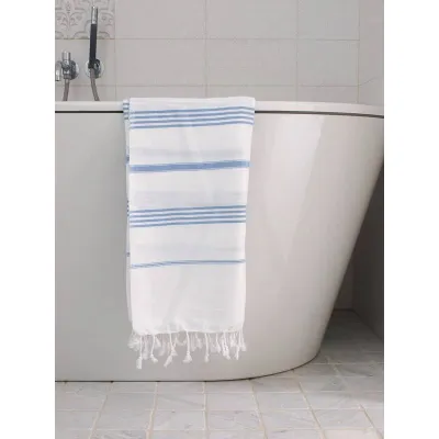 Ręcznik bawełniany hammam biały/niebieski 170x100 cm Ottomania