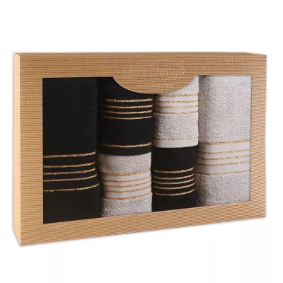 Ręcznik D Bawełna 100% Tiwano Jasny Popiel + Czarny (P) 2x30x50+2x50x90+2x70x140 kpl.