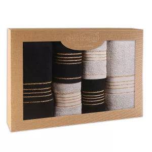 Ręcznik D Bawełna 100% Tiwano Jasny Popiel + Czarny (P) 2x30x50+2x50x90+2x70x140 kpl.