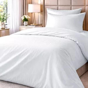 Poszwa hotelowa 100% bawełna adamaszek pasy 1cm biała/220x200