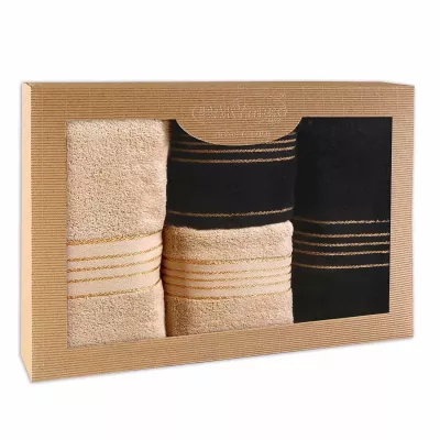 Ręcznik D Bawełna 100% Tiwano Cappuccino + Czarny (P) 2x50x90+2x70x140 kpl.