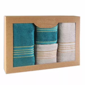 Ręcznik D Bawełna 100% Tiwano Jasny Popiel + Ciemny Turkus (P) 2x50x90+2x70x140 kpl.