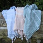 Ręcznik bawełniany hammam biały/jasny niebieski 170x100 cm Ottomania - 3