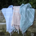 Ręcznik bawełniany hammam biały/jasny niebieski 170x100 cm Ottomania - 3