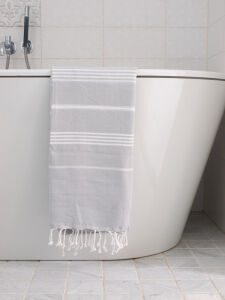 Ręcznik bawełniany hammam jasny szary/biały 170x100 cm Ottomania