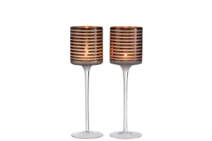 Dekoracyjne brązowe szklane lampiony na nóżce L - zestaw 2 szt.