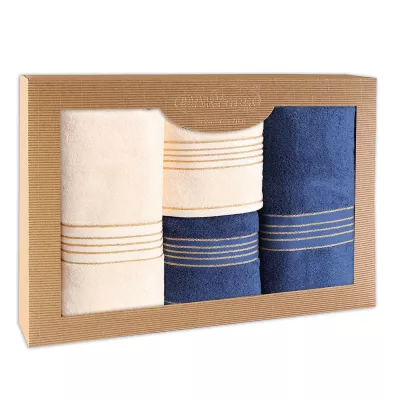 Ręcznik D Bawełna 100% Tiwano Krem + Granat (P) 2x50x90+2x70x140 kpl.