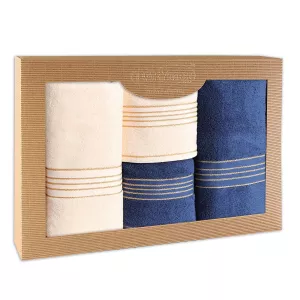 Ręcznik D Bawełna 100% Tiwano Krem + Granat (P) 2x50x90+2x70x140 kpl.