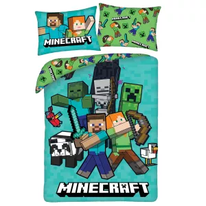 Pościel mikrofibra 140x200+1p70x90 Minecraft turkus