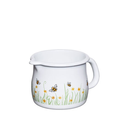 Kubek emaliowany z dzióbkiem 0,75 l biały w pszczółki Riess BIENE
