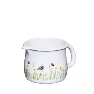 Kubek emaliowany z dzióbkiem 0,75 l biały w pszczółki Riess BIENE