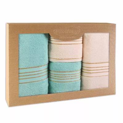 Ręcznik D Bawełna 100% Tiwano Krem + Jasny Turkus (P) 2x50x90+2x70x140 kpl.