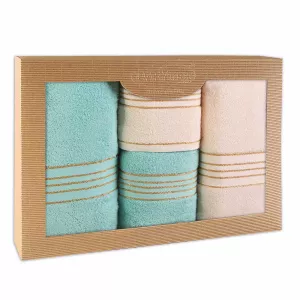 Ręcznik D Bawełna 100% Tiwano Krem + Jasny Turkus (P) 2x50x90+2x70x140 kpl.