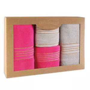 Ręcznik D Bawełna 100% Tiwano Jasny Popiel + Fuksja (P) 2x50x90+2x70x140 kpl.