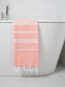 Ręcznik bawełniany hammam dark peach białe paski 170x100 cm Ottomania