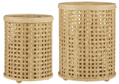 Zestaw 2 lampionów z uchwytem z plecionki bambusowej Ib Laursen