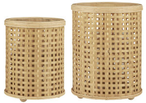 Zestaw 2 lampionów z uchwytem z plecionki bambusowej Ib Laursen