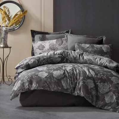 Pościel bawełniana FLORY DARK GREY/160x200 COTTONLOVE JACQUARD