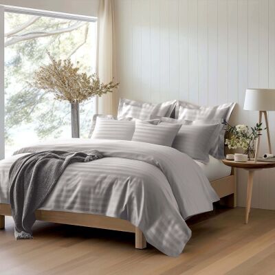 Pościel satyna bambusowo-bawełniana (P) STRIPE GREY/180x200 +2x70x80 z listwą +4x40x40 BAMBOO