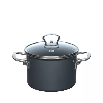 Garnek emaliowany Riess DARK GREY 2 l z pokrywą szklaną – elegancja i funkcjonalność