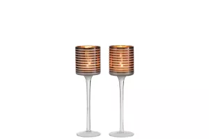 Dekoracyjne brązowe szklane lampiony na nóżce - zestaw 2 szt.