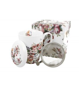 Kubek z zaparzaczem DUO VINTAGE FLOWERS WHITE 380 ml
