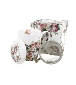Kubek z zaparzaczem DUO VINTAGE FLOWERS WHITE 380 ml