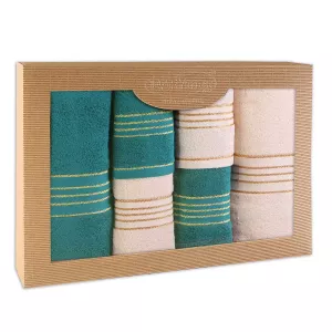Ręcznik D Bawełna 100% Tiwano Krem + Ciemny Turkus (P) 2x30x50+2x50x90+2x70x140 kpl.