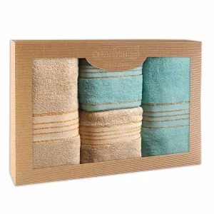 Ręcznik D Bawełna 100% Tiwano Cappuccino + Jasny Turkus (P) 2x50x90+2x70x140 kpl.