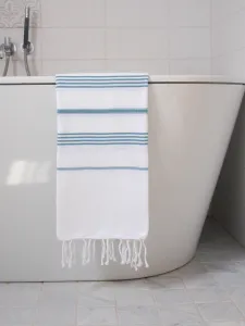 Ręcznik bawełniany hammam biały paski petrol 170x100 cm Ottomania