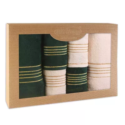 Ręcznik D Bawełna 100% Tiwano Krem + Zieleń Butelkowa (P) 2x30x50+2x50x90+2x70x140 kpl.