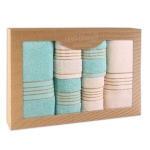 Ręcznik D Bawełna 100% Tiwano Krem + Jasny Turkus (P) 2x30x50+2x50x90+2x70x140 kpl.