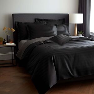 Pościel satyna bambusowo-bawełniana (P) STRIPE BLACK/140x200 +1x70x80 z listwą +2x40x40 BAMBOO