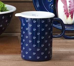 Kubek emaliowany 1l z miarką granatowy w białe wzorki Riess Dirndl