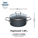 Niski garnek emaliowany Riess DARK GREY 1 l z pokrywą szklaną – idealny do sosów i podgrzewania - 2