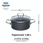 Niski garnek emaliowany Riess DARK GREY 1 l z pokrywą szklaną – idealny do sosów i podgrzewania - 2