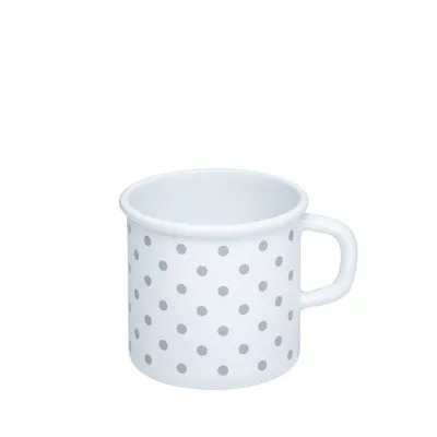 Kubek emaliowany biały w szare kropki 8cm 3/8l Riess